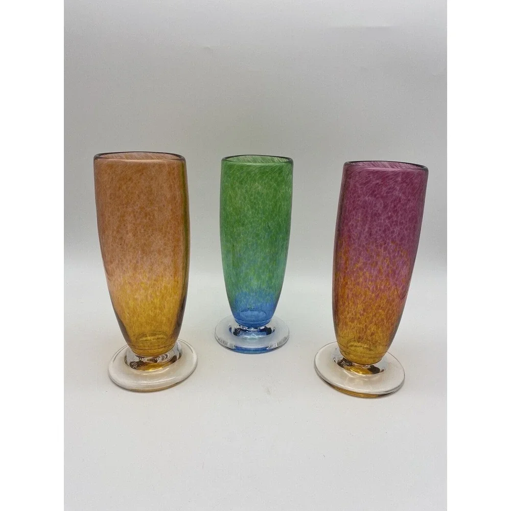 S.Palmer‎ SIGNED Hand Blown Glasses Tumblers Set Of 3 Speckled 8.5